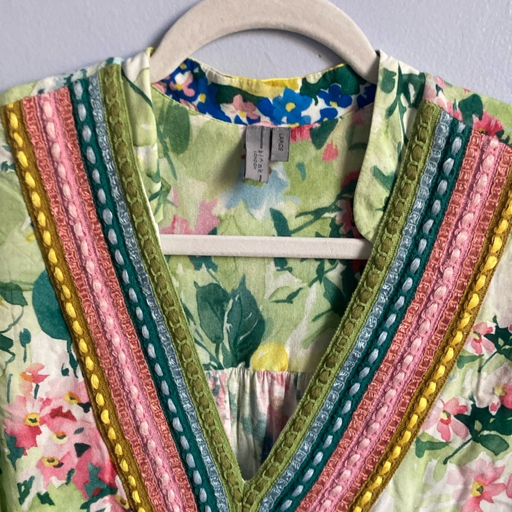 Floral V-Neck Dress with Embroidered Trim